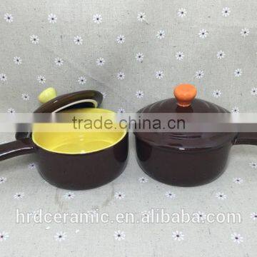 Wholesale Stocked Ceramic Soup Bowl With Silicone Lid and Handle