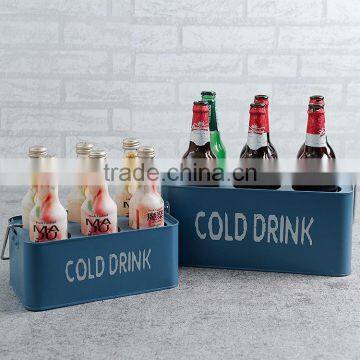 6 Grid Metal Ice Bucket With Handle,galvanized Metal Beer Bucket Can Hold 6 Bottle Beer photo-2