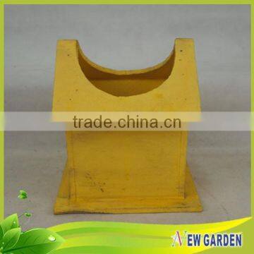 Yellow Wooden Decorative Wheelbarrow Planter For Gardens,House Shape Flower Pot photo-4