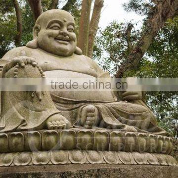 Chinese Stone Antique Hand Made Carved Marble Laughing Buddha Garden Statues photo-2