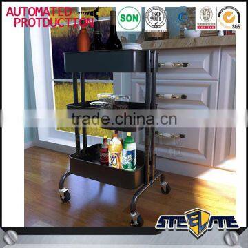 Rolling kitchen furniture metal storage kitchen trolley with three baskets