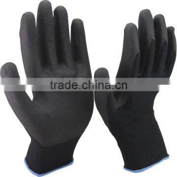 NMSAFETY 13 gauge black nylon liner coated black foam pvc on palm anti slip safety working gloves