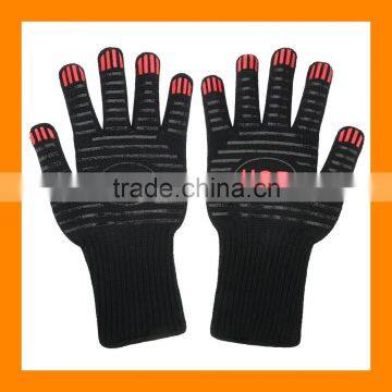 Best Price Aramid Machine Knit Hot Proof Gloves EN407 Heat Resistant Gloves With Silicone Printing Silicone Barbecue Gloves photo-2