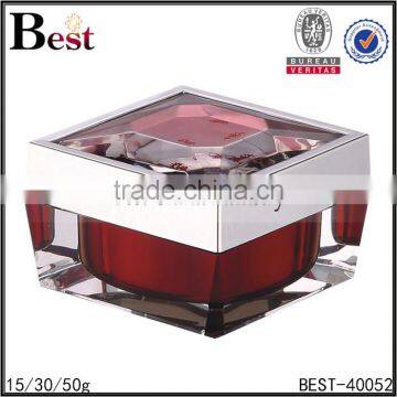 15 30 50g Square Acrylic Crystal Cosmetic Jar Luxury Red Crystal Cosmetic Jar for Face Cream photo-3