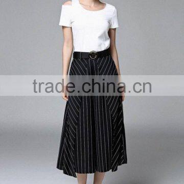 Two Pieces Set Women New Fashion Summer 2016 Ladies Off Shoulder T-Shirt Tops and Striped Print Wide Leg Pants photo-2