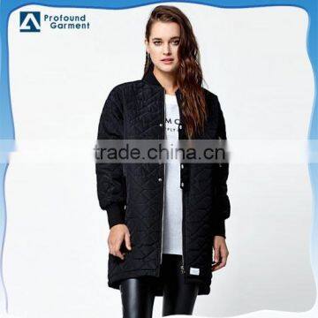 Women Solid Black Color Nylon Stone Cut Quilted Longline Bomber Jacket