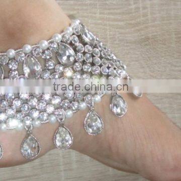 Silver Crystal Broad Payal ANKLETS Feet Bracelet Pair photo-2