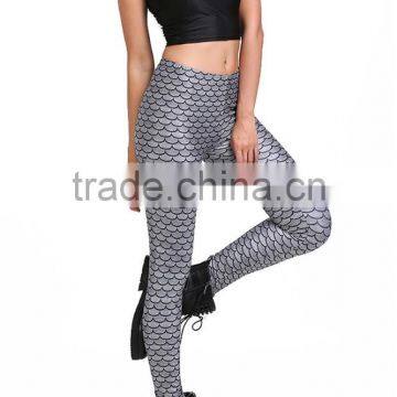 MGOO 2017 Fashion Manufacturer Custom Jersey Leggings 90 Polyester 10 Spandex Leggings Grey Mermaid Scale Print photo-5