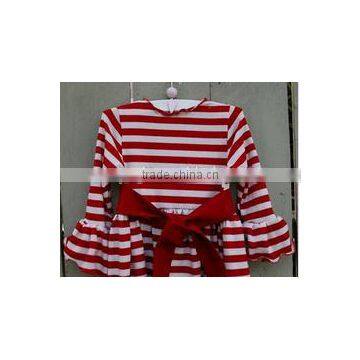 2015 Boutique Baby Girl Valentines Clothes White and Red Stripe With Red Heart and Red Belt Comfy Knit Dress Girls Party Dress