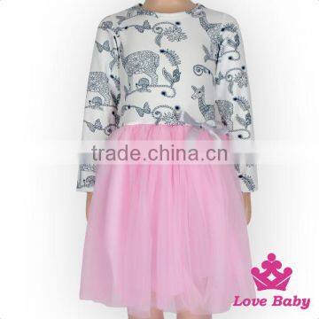 Romantic Spring Children Clothing Frock Design Long Sleeve Pattern Printed Baby Girl Pink Tutu Princess Dress photo-2