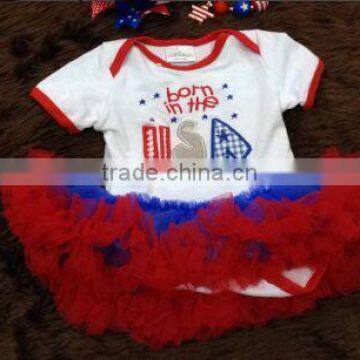 2015 Hot Sell Baby Girl July 4th Romper With Matching Bow and Necklace photo-2