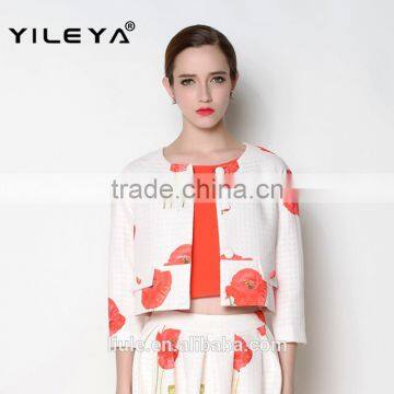 Latest Floral o Neck Designed Casual Trendy Ladies Suit Design Jackets