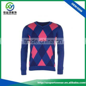 High Quality Diamond Pattern Stretch O Collar Men Knitwear