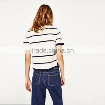 Clothes for Women Printed Striped White and Black Short Sleeve photo-2