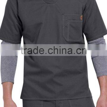 High Quality Solid Colored Men Denim Scrubs Top for Hospital Wearing photo-5