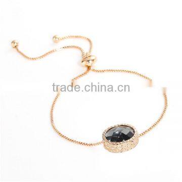 Copper Adjustable Slider/ Slide Bracelet Gold Plated Oval Black Rhinestone 26cm long