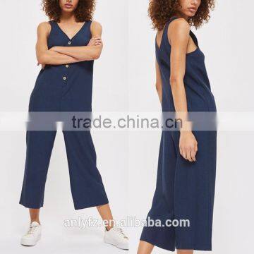 Anly New Arrival Summer Design Fashion Button up Breathable Women Jumpsuit Wholesale 2017
