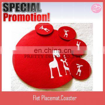 4pcs set Round Felt custom printed placemats for Christmas decoration