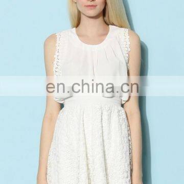Women Slim Girl Sleeveless Chiffon Lace Pleats Posies White Top Blouse photo-3