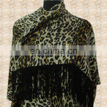 Silk Pashmina With Leather Sued Trim Shawls photo-4