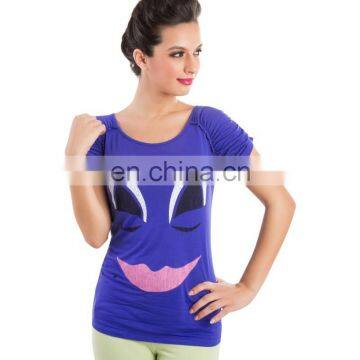 2015 Factory direct price wholesale 100% Cotton Cartoon Evil Queen Royal Blue Top