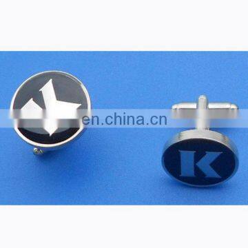 Silver round shape embossed letter K design cufflink