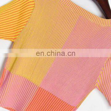 TWOTWINSTYLE Casual Patchwork Women Sweater O Neck Short Sleeve Tunic Short Hit Color photo-5