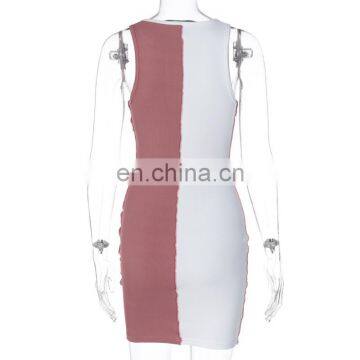 New Women's Sexy Chest Mesh Stitching Hollow Contrast Women Bodycon Dress photo-6