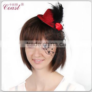 fashion cheap red mini glitter top hats sale with clip