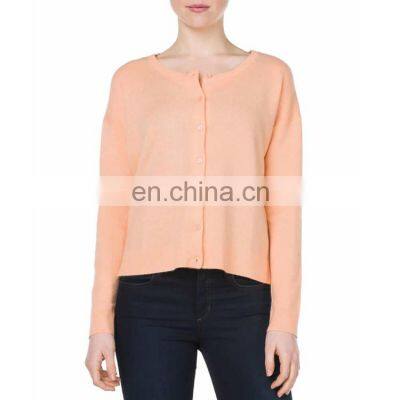 Round Neck Ladies Lightweight Camel Cashmere Cardigan Sweater