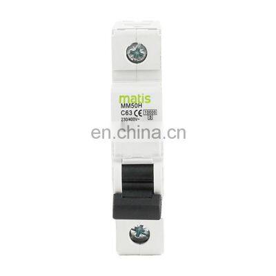 Best selling safe material Matis MM50H-1P 1-63A 380V 50/60hz mcb electrical miniature circuit breaker