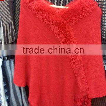 women warm cashmere knitted rabbit fur poncho