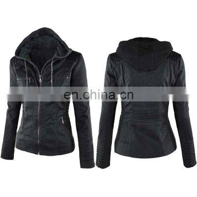 Manufacturer wholesale plus size women's detachable hooded leather jacket jacket motorcycle jacket