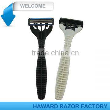 TRIPLE blade rubber handle shaving razor