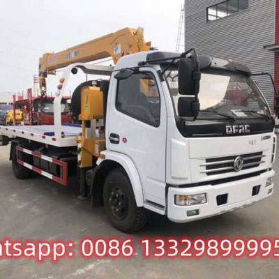 Dongfeng 4T wrecker towing truck with crane for sale, good price Dongfeng brand 4T road wrecker towing truck with telescopic crane boom for sale