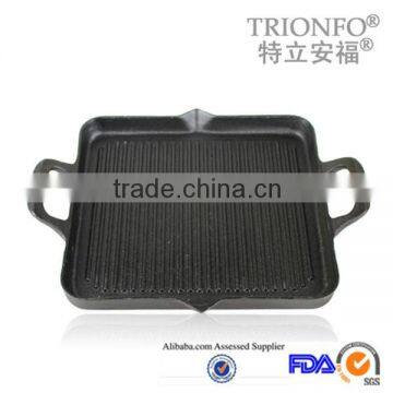 Square two ears cast iron pre-seasoned thread interior bottom fajita pan