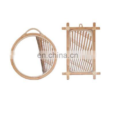 New Arrival Handcrafted Vintage Rattan Wall mirror Decor Set Rectangle and Round Mirror WHolesale made in Vietnam