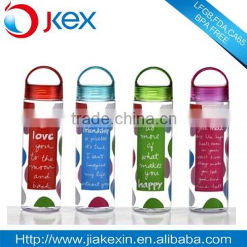 2016 Hot, Plastic fruit infuser water bottle, fruit juice bottle design by youself