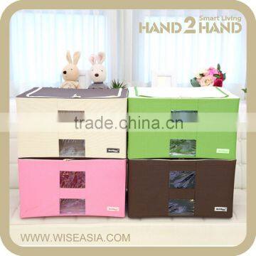 Oxford Fabric Foldable See-through Storage Box with Cover for Clothes Toy Accessory Storage