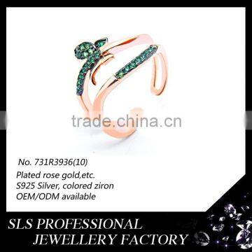 Knuckle silver ring with green CZ micro paved s925 silver rings