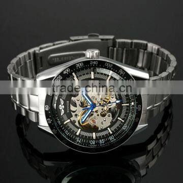 Mens Black Bezel Skeleton Stainless Steel Automatic Watch WM174