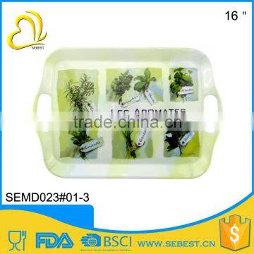 wholesale custom print square melamine tray with handles