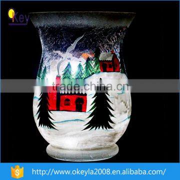 chinese mouth blown christmas crackle glass vase with christmas painting