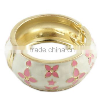 white and pink flower enamel hinge cuff magnetic bangles vners