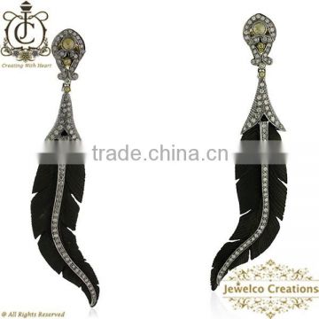 Gemstone Carving Earrings, Diamond Earrings, 925 Sterling Silver Earrings, Onyx Carving Jewelry, Gold Diamond Jewelry Wholesaler