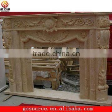 beige marble stone fireplace