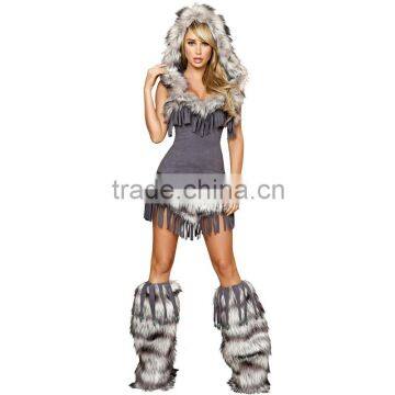 Wholesalers Christmas Sexy womens outfits India fur hoodie fancy dress costume