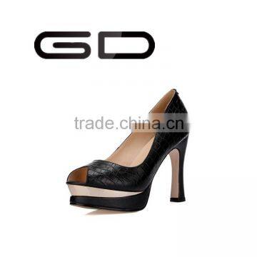 New designs grid peep toe ladies shoes Ladies genuine leather navy spike heels Fancy navy hunky heels