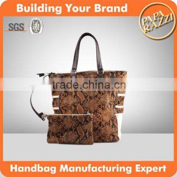 2537- Jangle Style Snake Texture Cloth Material Match PU Shopper Hobo Bag