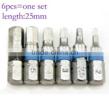 6pcs 25mm 1/4 Inch Hex Shank Magnetic Hex Head Screwdriver Bits Electric screwdriver Bits H6H5H4H3H2.5H2 AR-70